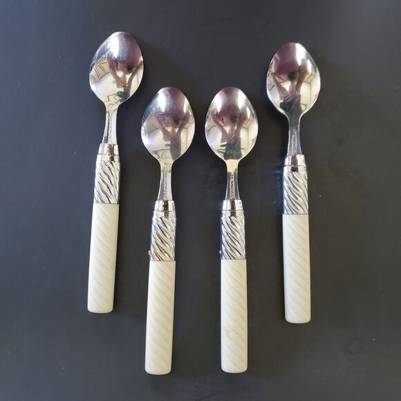 16ct Washington Forge Stainless Flatware Utensils White Plastic Swirl Handle Vtg - Picture 11 of 12